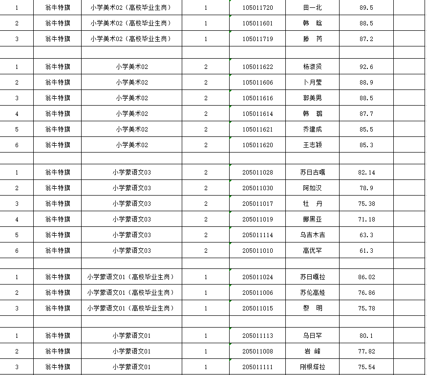 翁牛特旗小学最新招聘公告概览